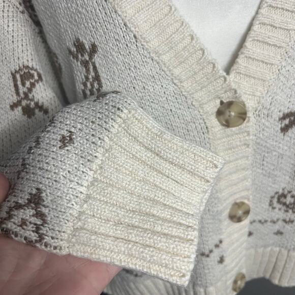 NWT American Eagle Woman’s Cream Brown Cropped Bandana Print Cardigan- Size L - Picture 4 of 12